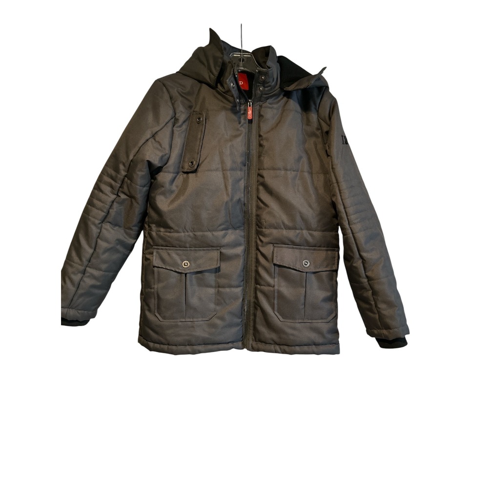 IZOD Womens‎ Charcoal Gray Quilted Puffer Jacket Fleece Lined Hooded Coat 14-16